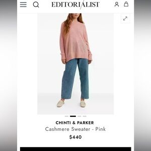 Chinti & Parker Pink Cashmere Pullover Sweater Women’s Large